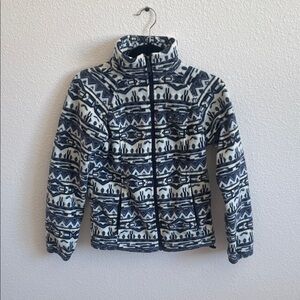 Columbia Navy and White Retro Patterned Fleece Jacket